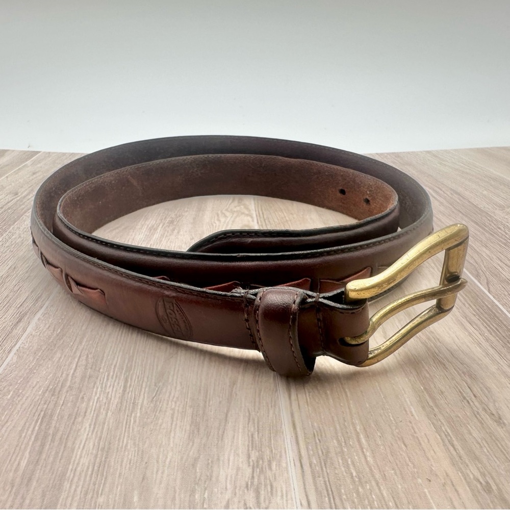 Fossil Men’s Genuine Brown Leather Belt Braided Woven Solid Brass Buckle | Sz 42